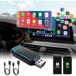 Wireless Carplay Adapter and Android Auto Wireless Adapter,2024 Newest Carplay Wireless Adapter with Seven-Color Ambient