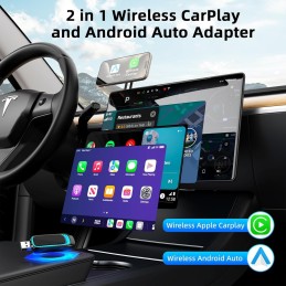 Wireless Carplay Adapter and Android Auto Wireless Adapter,2024 Newest Carplay Wireless Adapter with Seven-Color Ambient