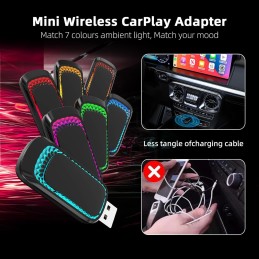 Wireless Carplay Adapter and Android Auto Wireless Adapter,2024 Newest Carplay Wireless Adapter with Seven-Color Ambient