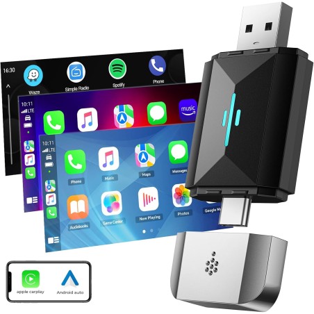 HOTPEAK 2 in1 Wireless A-pple Carplay Android Auto Adapter, CarPlay Android Auto Wireless Adapter, Plug and Play, 5.8GHz, Low