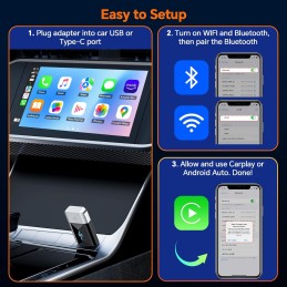 HOTPEAK 2 in1 Wireless A-pple Carplay Android Auto Adapter, CarPlay Android Auto Wireless Adapter, Plug and Play, 5.8GHz, Low