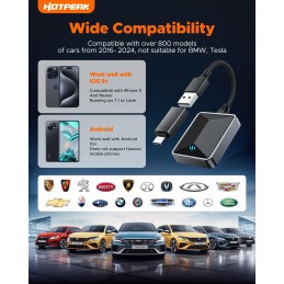 HOTPEAK Wireless A-pple Carplay Android Auto Adapter, 2 in1 CarPlay Android Auto Wireless Adapter, Easy Plug and Play,