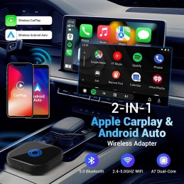 Dixyuy 2-in-1 Mini Wireless Carplay or Wireless Android Auto Adapter, Android Auto Wireless Adapter Convert Wired to Wireless,