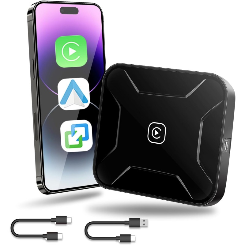 podofo 4 in 1 Wireless CarPlay Adapter-2024 Carplay/Android Auto/Mirror Link CarPlay Magic Box-Convert Wire to Wireless Fast and