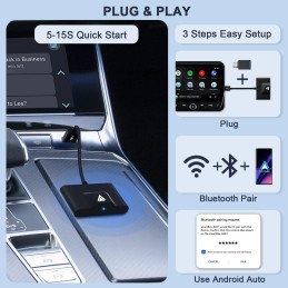 Android Auto Wireless Adapter for OEM Factory Wired Android Auto Cars Plug & Play Easy Setup Wireless Android Auto Dongle for