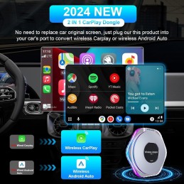 Wireless Carplay Adapter & Android Auto Wireless Adapter, 2024 A pple Car Play Wireless Adapter for iPhone, USB-C and USB-A