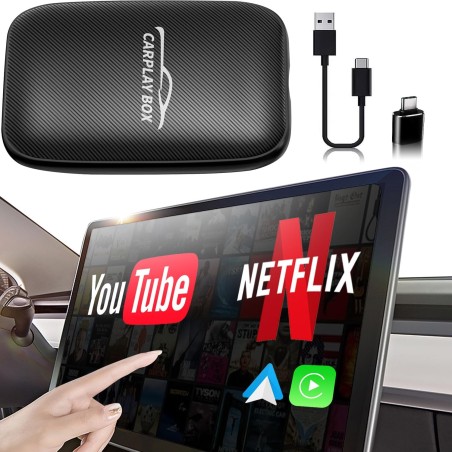 Wireless Carplay Adapter - 3 in 1 Wireless Carplay and Android Auto Adapter with Built in Netflix YouTube Support TF Card Only