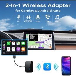 2-in-1 Wireless Carplay & Android Auto Adapter, Convert Factory Wired to Wireless Dongle Cars for iPhone & Android, Plug & Play,