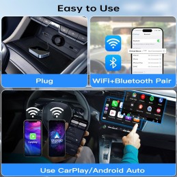 2-in-1 Wireless Carplay & Android Auto Adapter, Convert Factory Wired to Wireless Dongle Cars for iPhone & Android, Plug & Play,