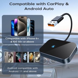 2-in-1 Wireless Carplay & Android Auto Adapter, Convert Factory Wired to Wireless Dongle Cars for iPhone & Android, Plug & Play,