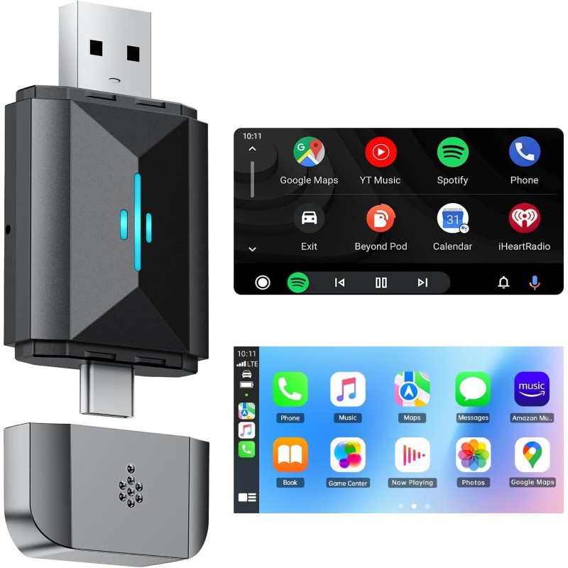 2024 Upgrade 2 in 1 Wireless CarPlay Adapter Android Auto Wireless Adapter Box, Converts Factory Wired CarPlay/Android Auto to