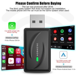 2in1 Android Auto Wireless Adapter & Apple CarPlay Wireless Adapter 2024 Newest Fast Stable Pug&Play Wired to Wireless Dongle