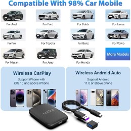 2 in 1 Wireless CarPlay Adapter and Android Auto Wireless Adapter for Factory Wired CarPlay Cars - Wireless CarPlay Dongle Built