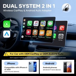 Dual System Adapter, Wireless CarPlay Adapter for Apple & Andriod Auto Wireless Adapter 2 in 1, Plug & Play Instant Connect to