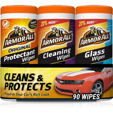 Armor All Protectant, Glass and Cleaning Wipes, Wipes for Car Interior and Car Exterior, 30 Count Each (Pack of 3)