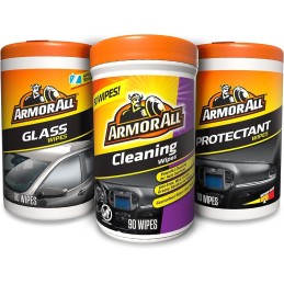 Armor All Protectant, Glass and Cleaning Wipes, Wipes for Car Interior and Car Exterior, 30 Count Each (Pack of 3)