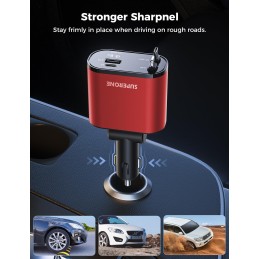 Upgraded SUPERONE Retractable Car Charger 4 in 1, Fast Car Phone Charger with Cord 2.6ft, USB C and Apple Car Charger Adapter,