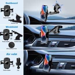 Besank Car Phone Holder [2024 Military-Grade Suction & Clip] 3 in 1 Phone Mount Car Windscreen/Dashboard/Air Vent Compatible