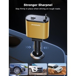 Upgraded SUPERONE Retractable Car Charger 4 in 1, Fast Car Phone Charger with Cord 2.6ft, USB C and Apple Car Charger Adapter,