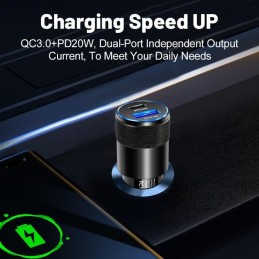 USB C Car Charger, 38W Dual Port PD 20W/QC3.0 Fast Charge Cigarette Lighter Adapter with LED for iPhone 15/14 Pro Max, Samsung