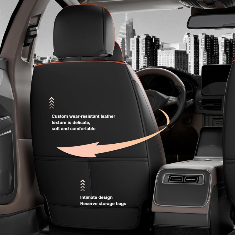 ASLONG 5PCS H7 Front and Back Car Seat Covers Auto Interior Accessories with Water Proof NAPPA Leather for Cars SUV Pick-up