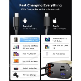 Upgraded SUPERONE Retractable Car Charger 4 in 1, Fast Car Phone Charger with Cord 2.6ft, USB C and Apple Car Charger Adapter,