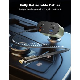 Upgraded SUPERONE Retractable Car Charger 4 in 1, Fast Car Phone Charger with Cord 2.6ft, USB C and Apple Car Charger Adapter,