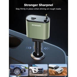 Upgraded SUPERONE Retractable Car Charger 4 in 1, Fast Car Phone Charger with Cord 2.6ft, USB C and Apple Car Charger Adapter,