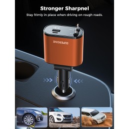 Upgraded SUPERONE Retractable Car Charger 4 in 1, Fast Car Phone Charger with Cord 2.6ft, USB C and Apple Car Charger Adapter,