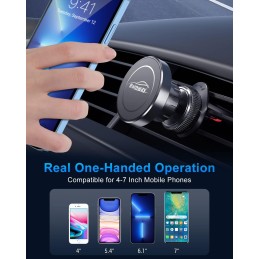 Rainway Car Phone Holder, Upgrade Hook Magnetic Phone Car Mount with 6 N52 Magnets, [360° Rotation] Air Vent Universal Mobile