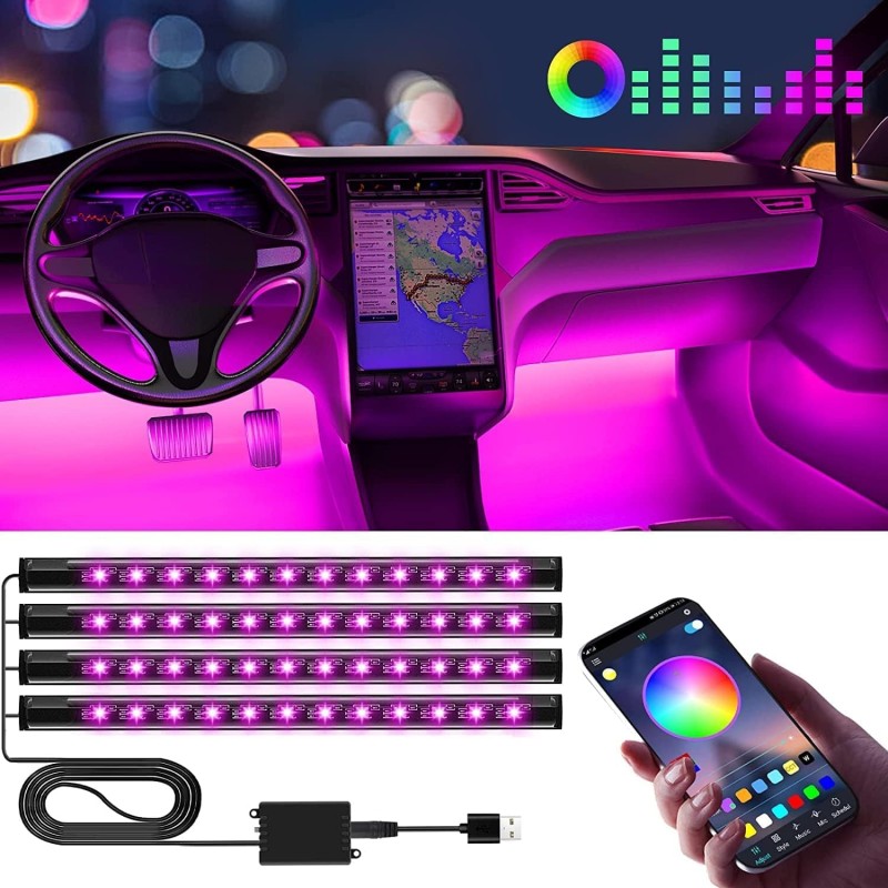 Winzwon LED Innenbeleuchtung Auto, Geschenke für Männer Frauen, Auto Zubehör LED Strip Innenraumbeleuchtung Ambientebeleuchtung,