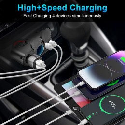 Car Charger Cigarette Lighter Adapter, 4 in 1 Multi Power Outlet 12V/24V 120W DC Outlet Splitter with Dual USB Ports and 2