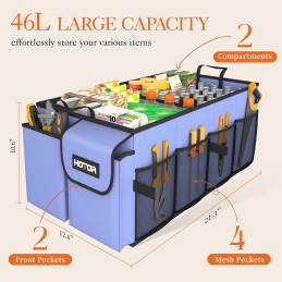 HOTOR Trunk Organizer for Car - Large-Capacity Car Organizer, Foldable Trunk organizer for SUVs & Sedans, Sturdy Car