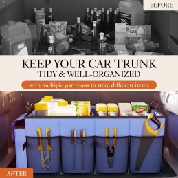 HOTOR Trunk Organizer for Car - Large-Capacity Car Organizer, Foldable Trunk organizer for SUVs & Sedans, Sturdy Car