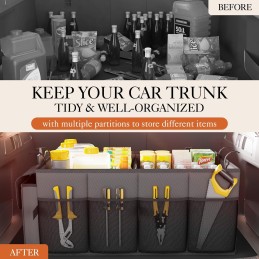 HOTOR Trunk Organizer for Car - Large-Capacity Car Organizer, Foldable Trunk organizer for SUVs & Sedans, Sturdy Car