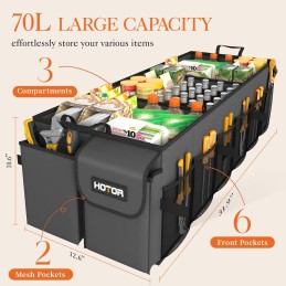 HOTOR Trunk Organizer for Car - Large-Capacity Car Organizer, Foldable Trunk organizer for SUVs & Sedans, Sturdy Car