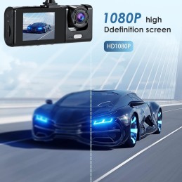 3 Channel Dashcam for Cars, Dash Cam Front and Rear Inside, Adjustable Lens Car Camera with 64GB Card, Car Accessories with