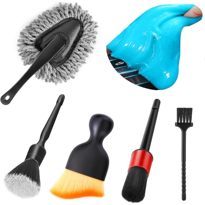 Car Interior Duster Detail Brush Cleaning Gel Kit, Soft Dash Vent Dusting Car Slime Putty Detailing Brushes Accessories