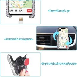 Crystal Car Phone Holder Air Vent Automatic Bling Phone Holder Universal Diamond Phone Mount 360 Degree Adjustable Auto Phone