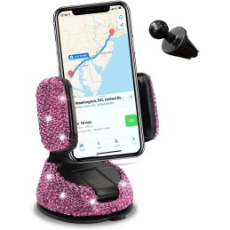 CGEAMDY Universal Bling Car Cell Phone Holder, 360°Adjustable Rhinestone Car Phone Mount with One More Air Vent Base, Crystal