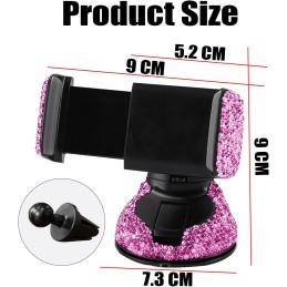 CGEAMDY Universal Bling Car Cell Phone Holder, 360°Adjustable Rhinestone Car Phone Mount with One More Air Vent Base, Crystal