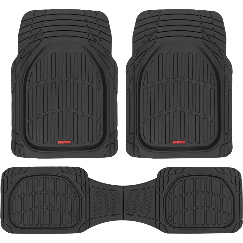 Motor Trend FlexTough Floor Mats for Cars, Deep Dish All-Weather Mats, Waterproof Trim-To Fit Automotive Floor Mats for Cars