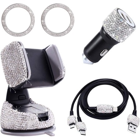 Bling Car Accessories for Women Interior, Glitter Girly Car Accessories, Usb Charging Cable Multi Fast Charge, Usb Car Charger,