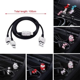 Bling Car Accessories for Women Interior, Glitter Girly Car Accessories, Usb Charging Cable Multi Fast Charge, Usb Car Charger,