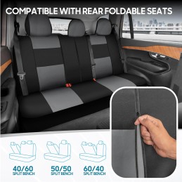 BDK PolyPro Car Seat Covers Full Set in Charcoal on Black – Front and Rear Split Bench for Cars, Easy to Install Cover Set,