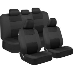BDK PolyPro Car Seat Covers Full Set in Charcoal on Black – Front and Rear Split Bench for Cars, Easy to Install Cover Set,