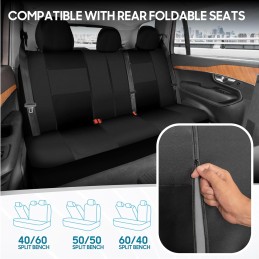 BDK PolyPro Car Seat Covers Full Set in Charcoal on Black – Front and Rear Split Bench for Cars, Easy to Install Cover Set,