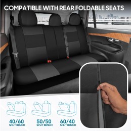 BDK PolyPro Car Seat Covers Full Set in Charcoal on Black – Front and Rear Split Bench for Cars, Easy to Install Cover Set,