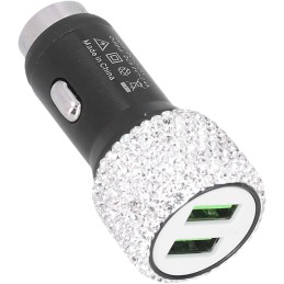 Veloraa Bling USB Car Charger, Car Interior Accessory USB Adapter Car Decoration Dual Port Fast Charging Sparkling Stylish for