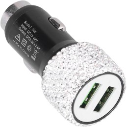 Veloraa Bling USB Car Charger, Car Interior Accessory USB Adapter Car Decoration Dual Port Fast Charging Sparkling Stylish for